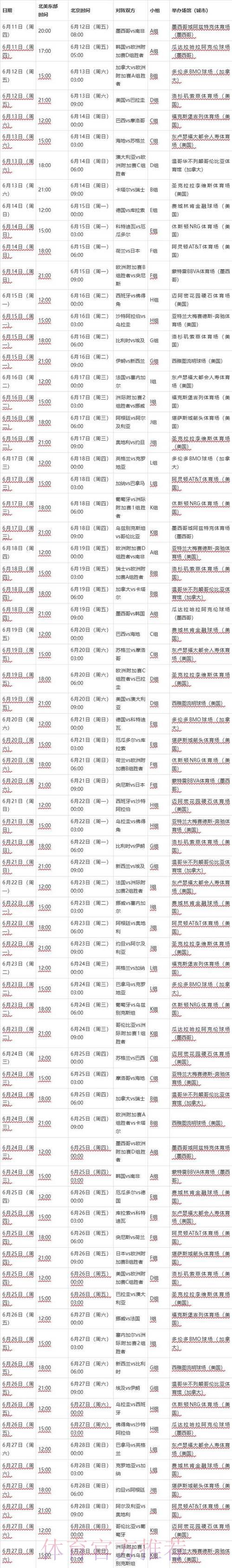 2026年世界杯全程赛事时间安排表 2026年世界杯全程赛事时间安排表